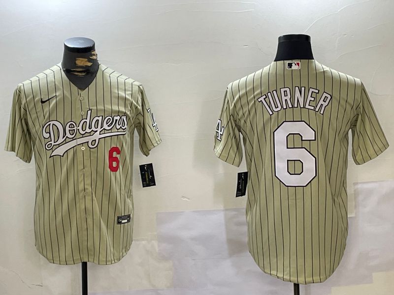 Men Los Angeles Dodgers #6 Turner Green Stripe Game 2024 Nike MLB Jersey style 1->los angeles dodgers->MLB Jersey